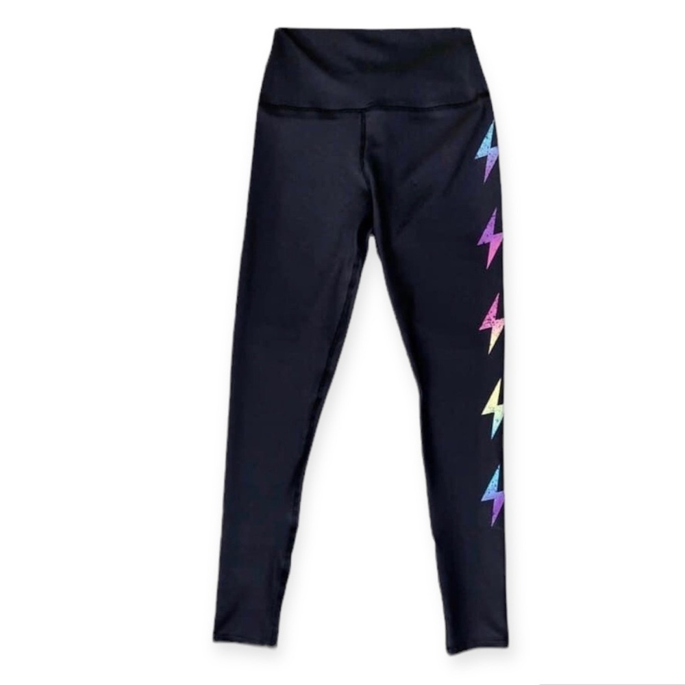 PixieLane Lightning Bolt Long Leggings High Waist Black Ombre Rainbow Small